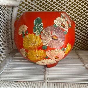 Hand-Painted Floral Red Ceramic Vase